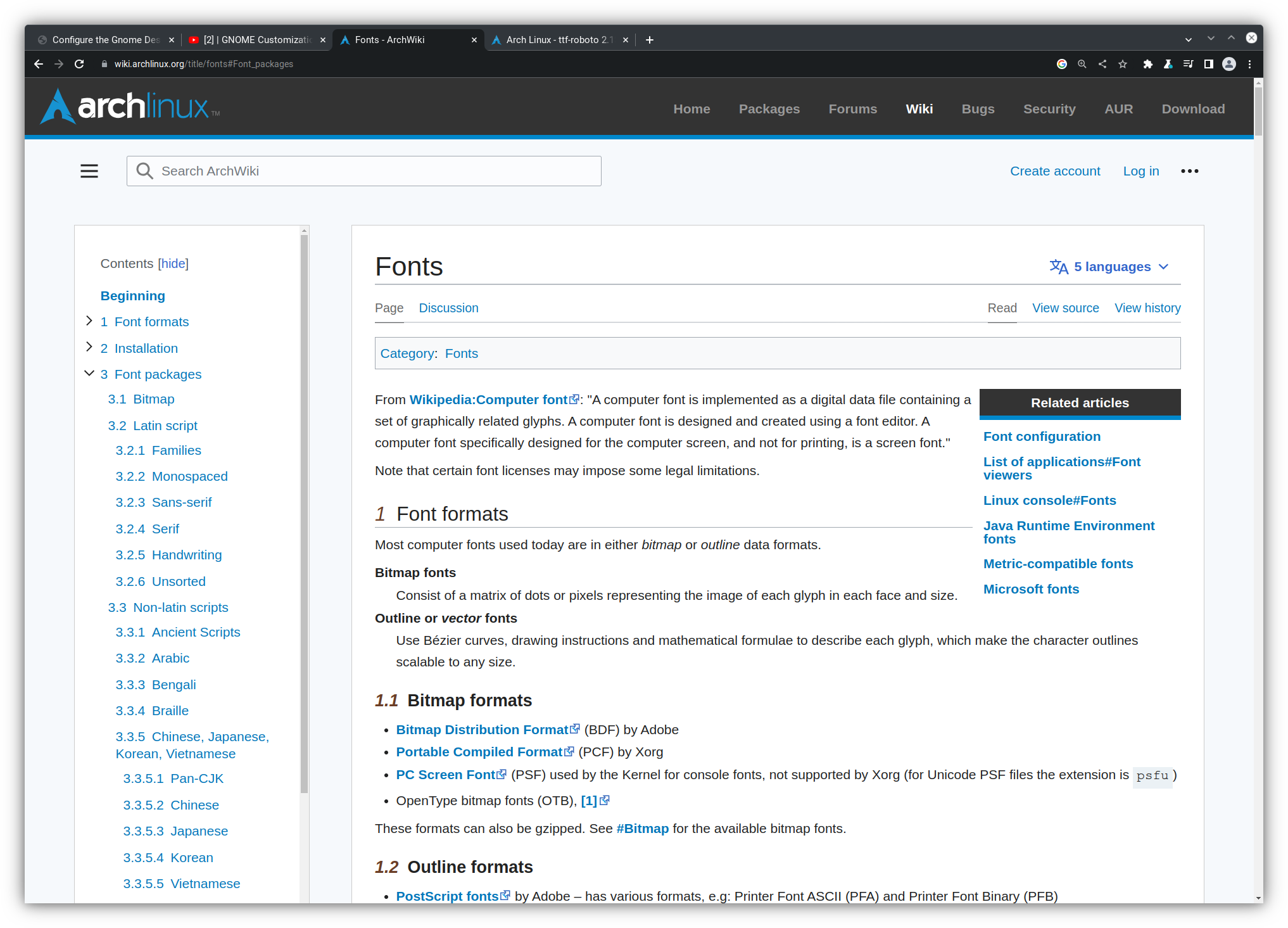The Arch Linux Fonts repository